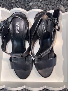 MICHAEL Michael Kors Black Leather Wrapped-Strap Heeled Sandals